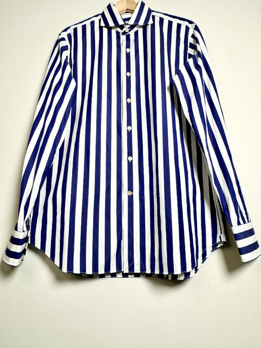 Alessandro Gherardi Italian Cotton Striped Dress Shirt 41 16 Blue White L